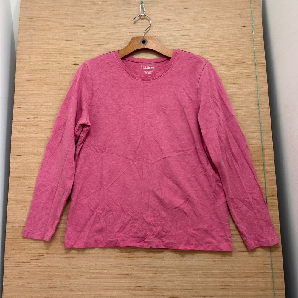 LL Bean Womens Pink Heathered Long Sleeve Crew Neck Tee Shirt M REG